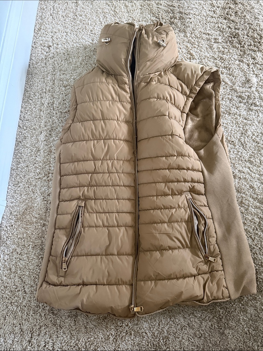 Light Brown Quilted Puffer Vest
